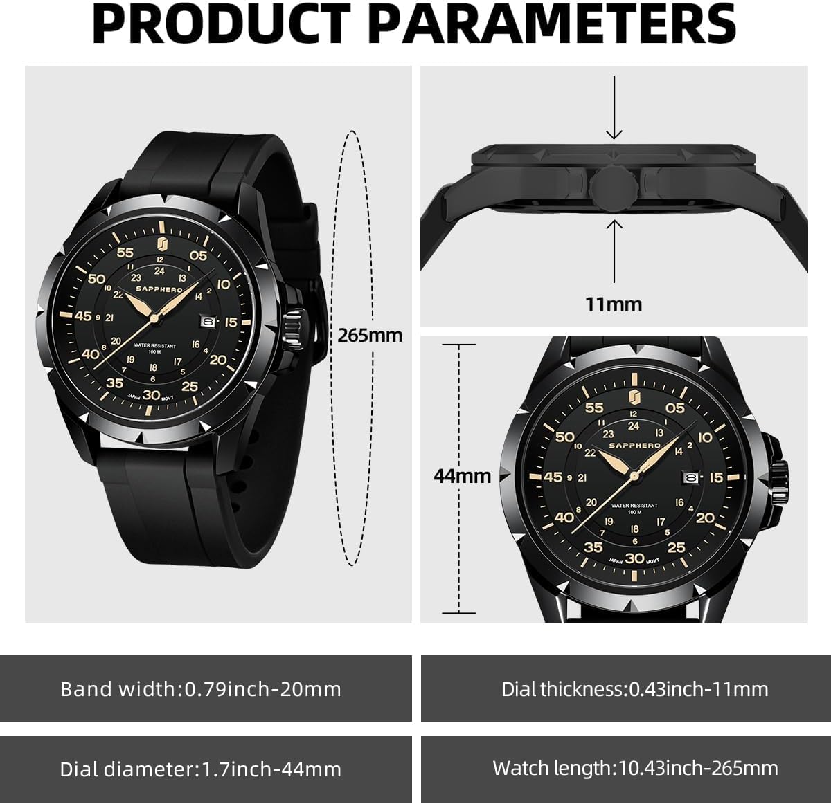 HOTSAPPHERO Mens Watch 50M Waterproof Luminous Quartz Analog Watches with Date Display Casual Stylish Work Business Classic Silicone Strap Men's Wrist Watches Elegant Gifts for Men