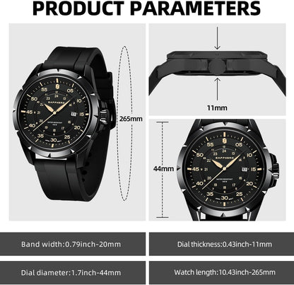 HOTSAPPHERO Mens Watch 50M Waterproof Luminous Quartz Analog Watches with Date Display Casual Stylish Work Business Classic Silicone Strap Men's Wrist Watches Elegant Gifts for Men