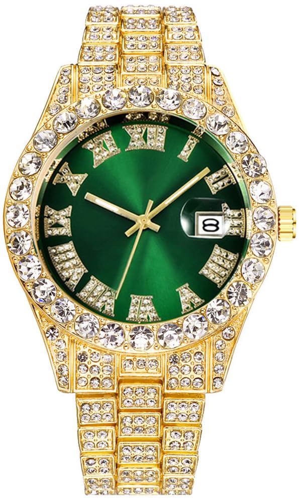 HOTHip Hop Watches for Men Iced-Out Bling Diamond Luxury Quartz Watches with Date