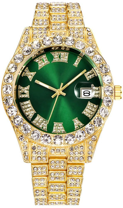 HOTHip Hop Watches for Men Iced-Out Bling Diamond Luxury Quartz Watches with Date