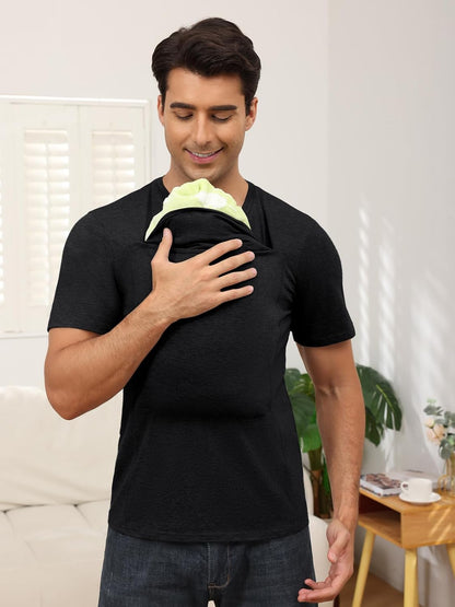 HOTMens Baby Carrier Shirt Dad Shirt for Men Short Sleeve Pocket Tee Shirts | New Dad Gifts T-Shirt Baby Wearing Skin to Skin Shirts