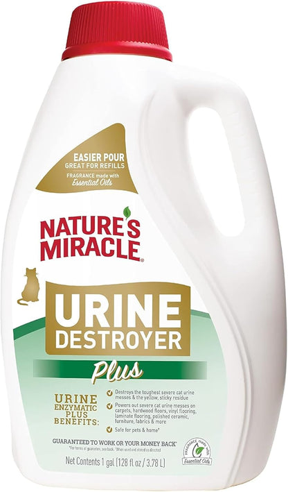 HOTNature’s Miracle Urine Destroyer Plus for Cats, Enzymatic Formula Tough on Strong Cat Urine And The Yellow Sticky Residue, 1 Gal