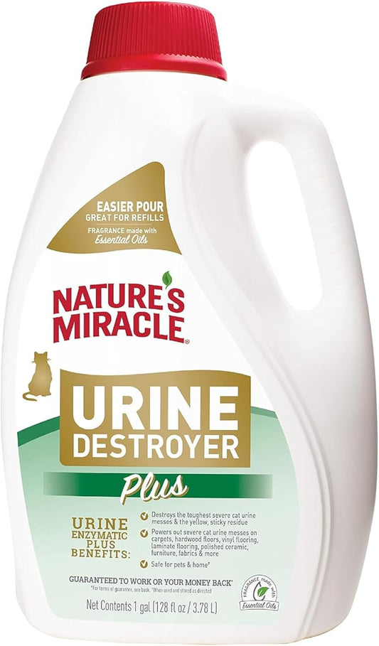 HOTNature’s Miracle Urine Destroyer Plus for Cats, Enzymatic Formula Tough on Strong Cat Urine And The Yellow Sticky Residue, 1 Gal