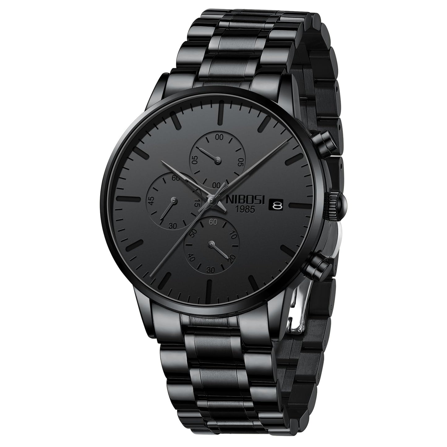 HOTNIBOSI Men's Analog Chronograph Watch, Minimalist Black Dial with Date | Waterproof Stainless Steel Strap, Business Fashion Casual Quartz Wrist Watches for Men