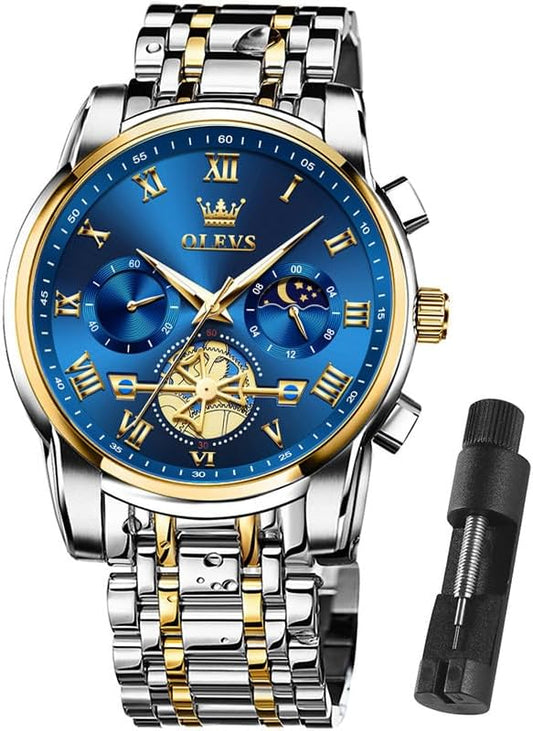 HOTOLEVS Mens Watches Waterproof Stainless Steel Adjustable Bracelet Watch Quartz Analog Watch for Men Fashion Business Classic Mens's Wrist watch's Casual Watches Gold/Blue/Black/White/Face/Dial