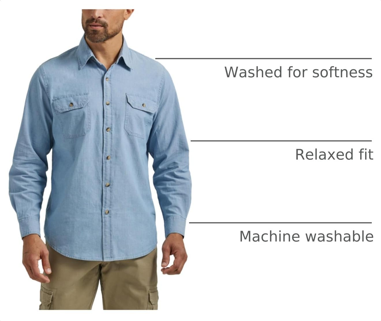 HOTWrangler Authentics Men's Long Sleeve Classic Woven Shirt