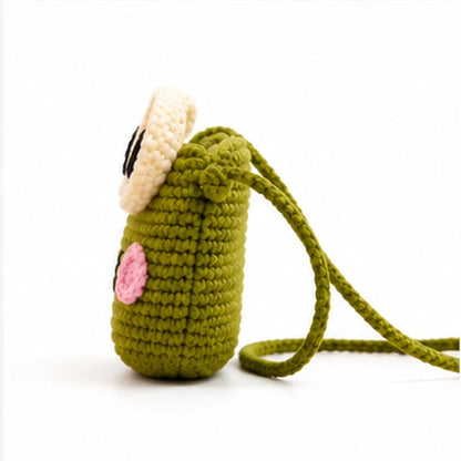 HOTHandmade Crochet Frog Crossbody Purse, Cute Mini Knit Coin Bag, Fashion Small Shoulder Wallet for Daily Outfit Matching