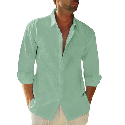 HOTJEKAOYI Button Down Linen Shirts for Men Casual Long Sleeve Regular Fit Cotton Beach Shirts with Pocket