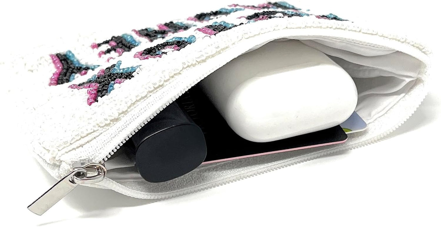 HOTWhite Beaded Coin Purse, Beaded Coin Pouch, Small Wallets for Her, Birthday Gifts, Cute Pouch Purse