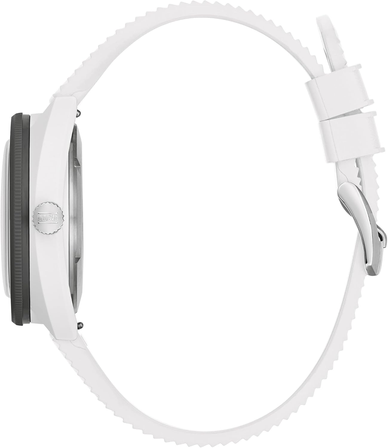 HOTBulova Oceanographer Snorkel Amazon Exclusive Ceramic Case and White Perforated Rubber Strap Watch, Day Date 100M WR