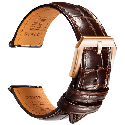 HOTREZERO Leather Watch Band for Men, Quick-Release Alligator Grain Embossed | REZERO Watch Bands Replacement | Luxury Style | 316L Stainless Steel Hardware | Curved End for Round Dial | 19/20/21/22mm