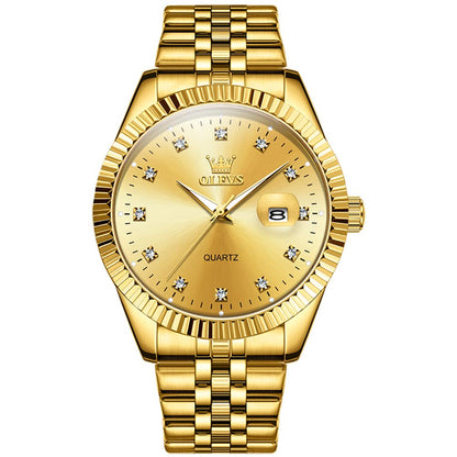 HOTOLEVS Men's Luxury Stainless Steel Watch, Big Face Gold Silver Two Tone Three Hand Analog Quartz Watch, Easy to Read Waterproof Luminous Day Date Wrist Watches for Men