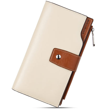 HOTBOSTANTEN Womens Leather Wallet RFID Large Capacity Credit Card Holder | 4 ID Windows, 16 Card Slots, Zipper Coin Pocket, Clutch Wallet, Long Bifold, Ladies Gifts, Brown