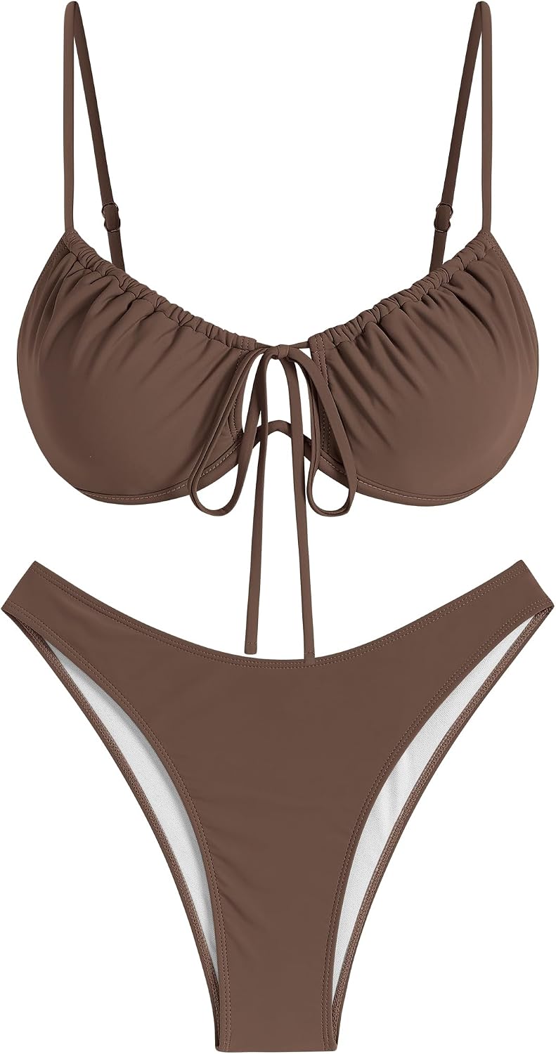 HOTZAFUL Women High Cut Bikini Sets String Sexy Swimsuit Two Piece Underwire Bathing Suit Brazilian Cheeky Cut Out Cute Swimwear