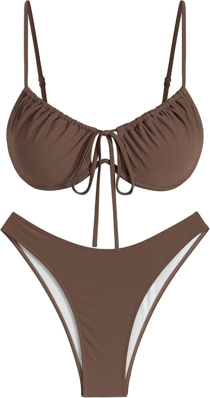 HOTZAFUL Women High Cut Bikini Sets String Sexy Swimsuit Two Piece Underwire Bathing Suit Brazilian Cheeky Cut Out Cute Swimwear