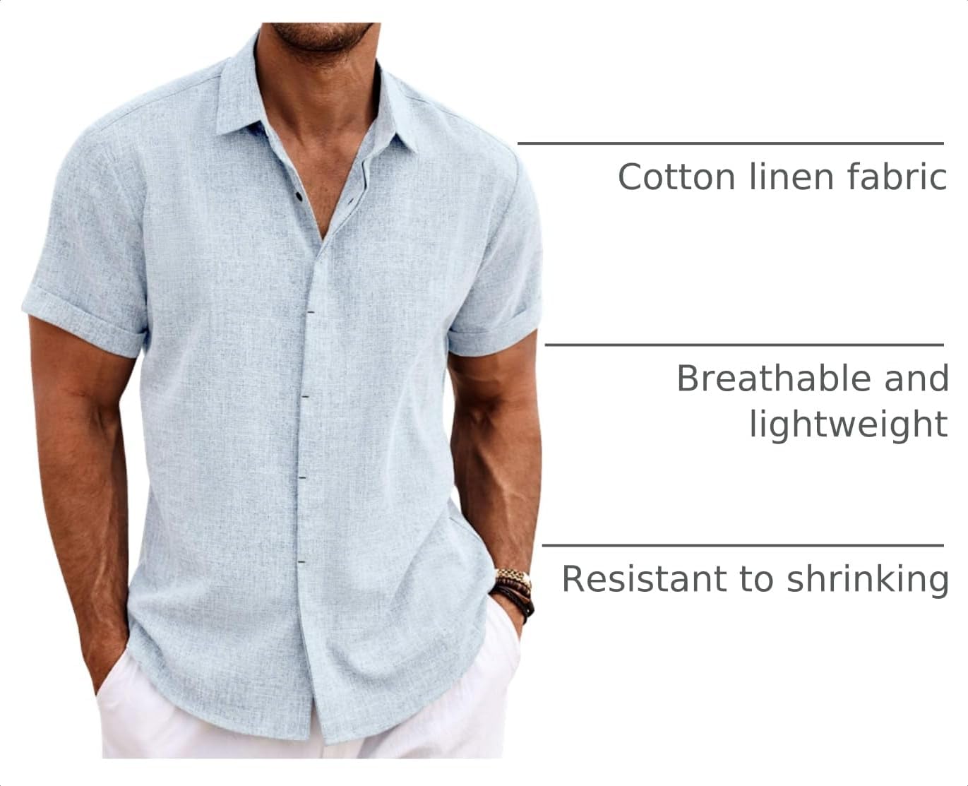 HOTCOOFANDY Men's Linen Shirts Short Sleeve Casual Shirts Button Down Shirt for Men Beach Summer Wedding Shirt