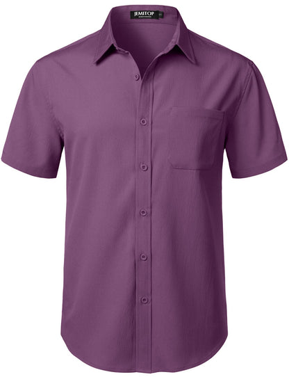 HOTJEMITOP Mens Stretch Wrinkle Free Texture Shirts | Lightweight, Summer, Beach, Stylish, Button Down, Short Sleeve, Casual, Vacation
