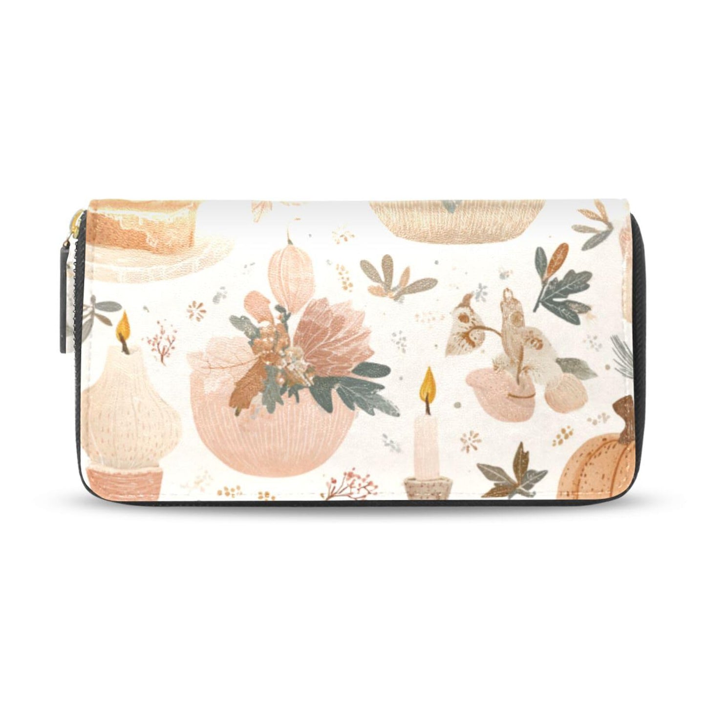 HOTWomens Long Leather Wallet Zip Around Clutch Purse Large Capacity Card Holder Organizer Pink Grid Roses
