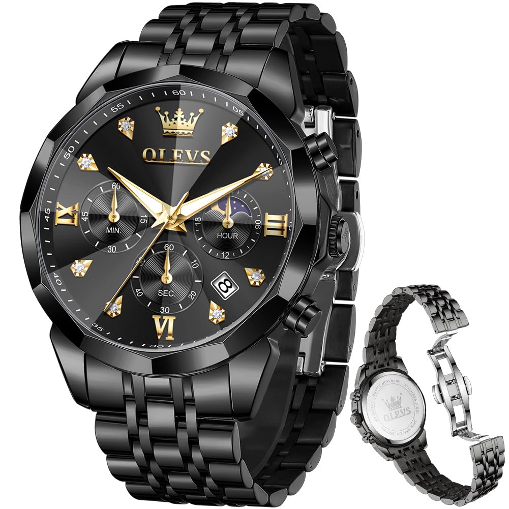 HOTOLEVS Watches for Men Luxury Diamond Casual Large Dial Watches Stainless Steel Waterproof Business Dress Analog Luminous Date Mens Watches
