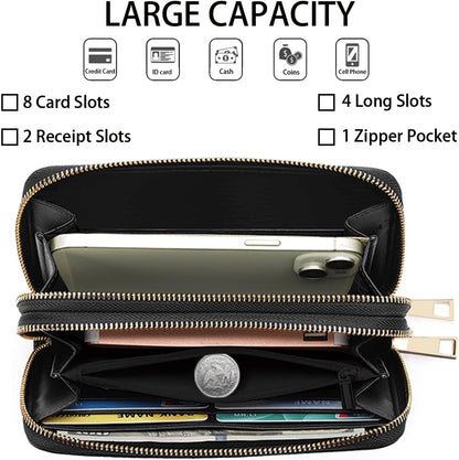 HOTWomen's Large Capacity Wallet PU Leather Double Zipper Clutch Purse Multifunctional Wallet with Removable Wristlet Strap for Smart Phone/Coin/Card/Cash, Flower Butterfly