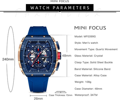 HOTMini Focus Men's Watch Fashion Sport Wrist Watches (Chronograph/Waterproof/Luminous/Calendar) Silicon Strap Quartz Watches for Men
