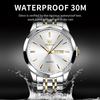 HOTOLEVS Watch for Men Diamond Business Dress Analog Quartz Stainless Steel Waterproof Luminous Date Two Tone Luxury Casual Wrist Watch Blue