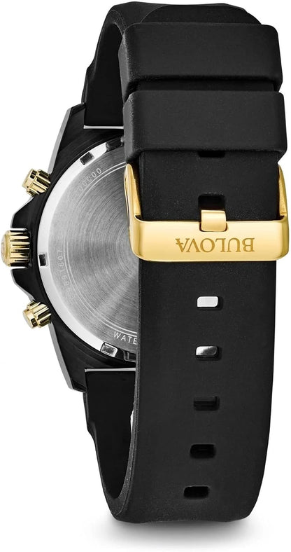 HOTBulova Men's Marine Star Series A Black and Rose Gold Ion-Plated Stainless Steel 6-Hand Chronograph Quartz Watch, Black Silicone Strap Style: 98B278