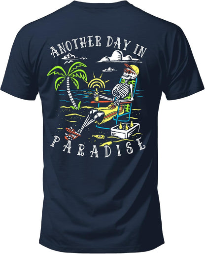 HOTSalty Bones Another Day in Paradise Tropical Beach Graphic T-Shirt, 100% Ringspun Cotton, Classic Fit,Printed in USA