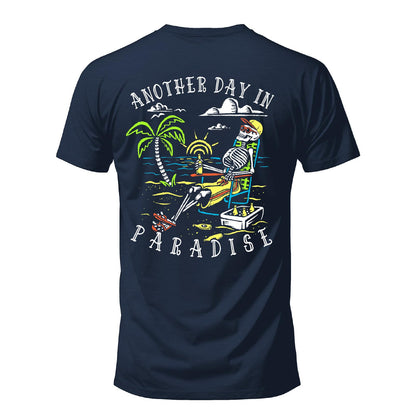 HOTSalty Bones Another Day in Paradise Tropical Beach Graphic T-Shirt, 100% Ringspun Cotton, Classic Fit,Printed in USA