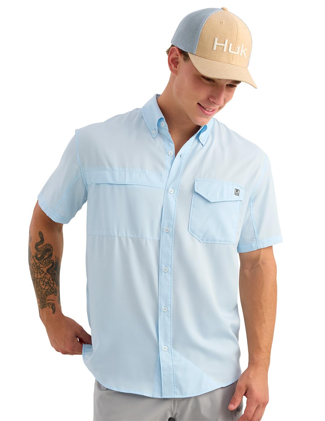HOTHUK Men's Tide Point Kc Scott Original Artwork Short Sleeve Shirt, Fishing Button Down