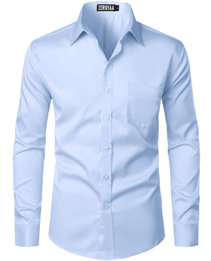 HOTZEROYAA Men's Urban Stylish Casual Business Slim Fit Long Sleeve Button Up Dress Shirt with Pocket