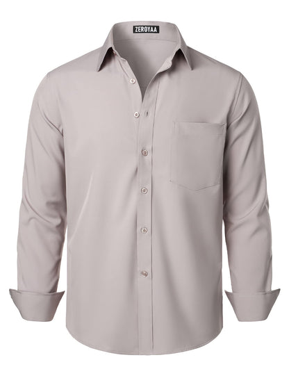 HOTZEROYAA Men's Regular Fit Dress Shirt Solid Wrinkle-Free Long Sleeve Casual Business Button Up Shirts with Pocket