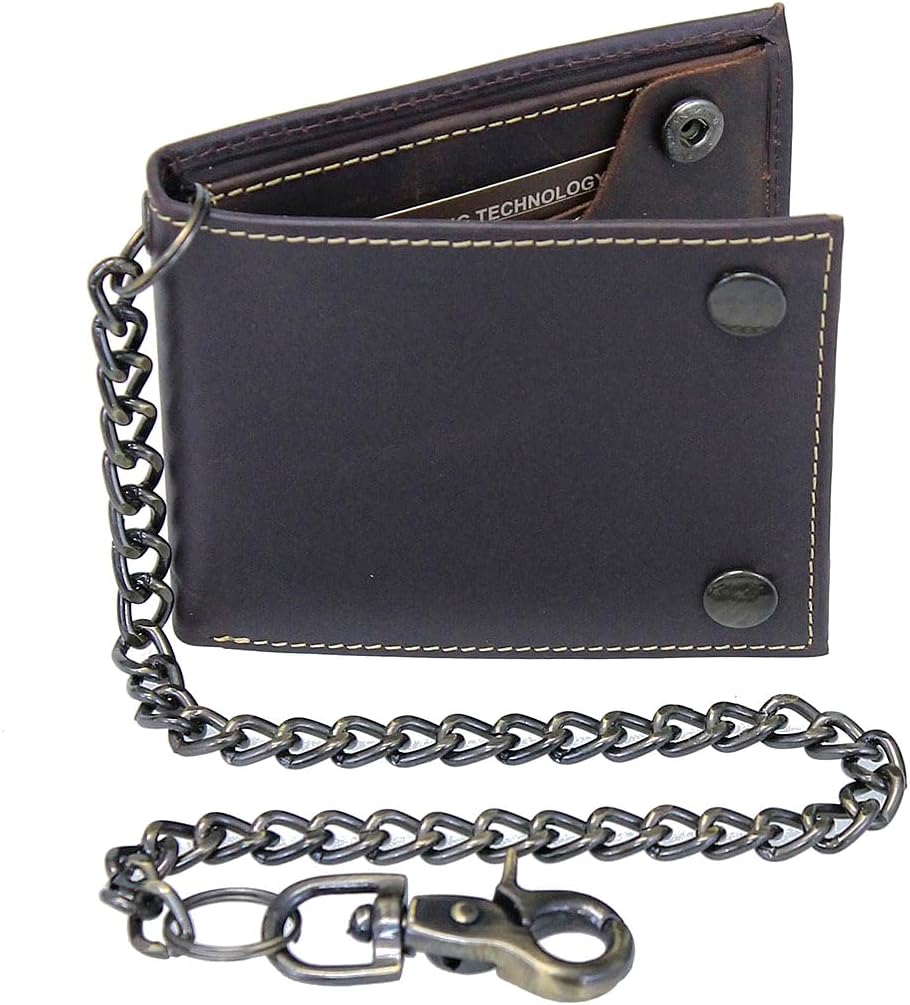HOTRFID Oil Tanned Bifold Chain Wallet W/Snaps