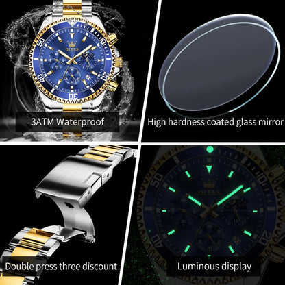 HOTOLEVS Men's Waterproof Watches Stainless Steel Waterproof Chronograph Wrist Watches Luxury Dress White Luminous Big Face Analog Quartz Male Watches