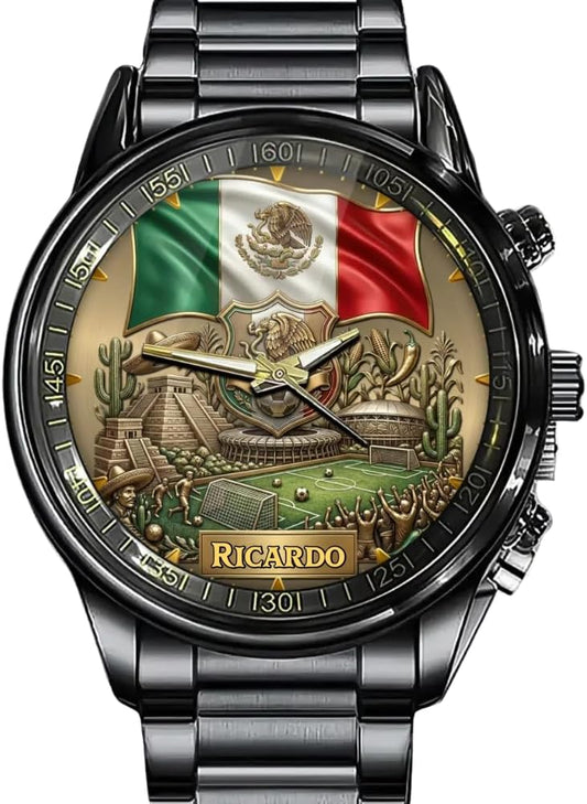 HOTPersonalized Mexico Soccer 2026 Custom Name Watch — Mexican Flag Eagle Patriotic Commemorative Timepiece