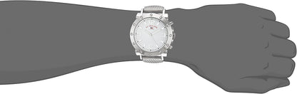 HOTU.S. Polo Assn. Men's Silver Mesh Watch – Classic Analog Quartz Timepiece with Bold Bezel Detailing, White Dial & Textured Strap – 48mm Case – Fits Wrists 5.5" to 8"