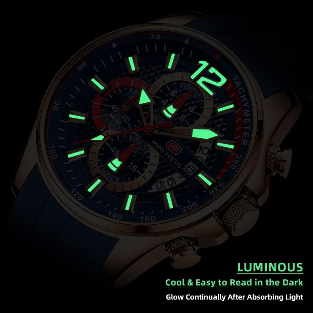 HOTMF MINI FOCUS Men Watch Casual Fashion Wrist Watches (Chronograph/Waterproof/Luminous/Calendar) Silicon Band Quartz Watches for Men