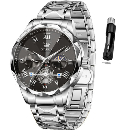 HOTOLEVS Watches for Men Luxury Diamond Casual Large Dial Watches Stainless Steel Waterproof Business Dress Analog Luminous Date Mens Watches