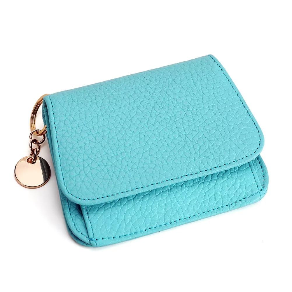 HOTMudono Small Wallet for Women RFID Blocking Genuine Leather Card Case Slim Tri-Fold Wallet with Zipper Pocket and Keychain