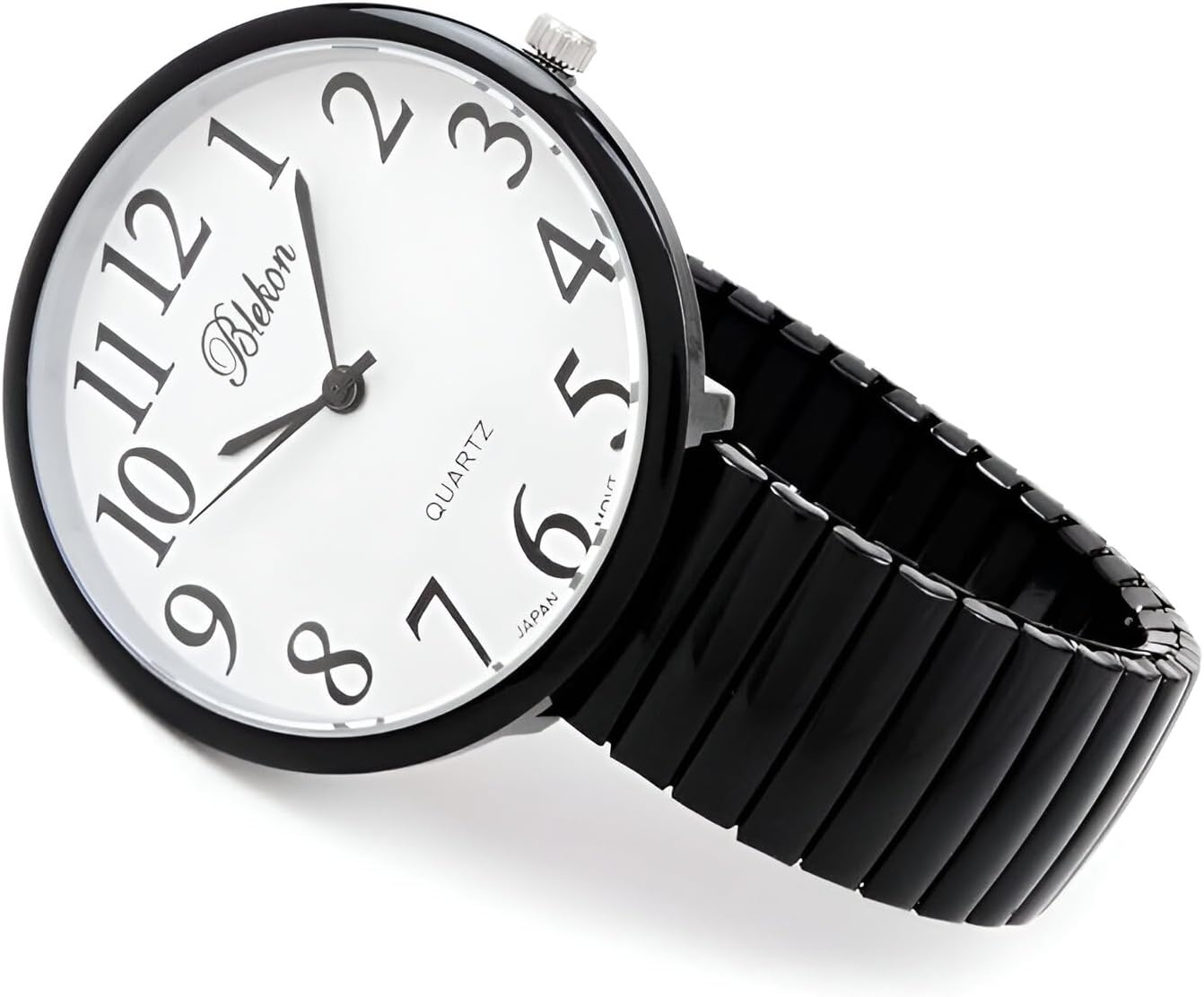 HOTGeneva STC Black Super Large Face Stretch Band Easy to Read Watch