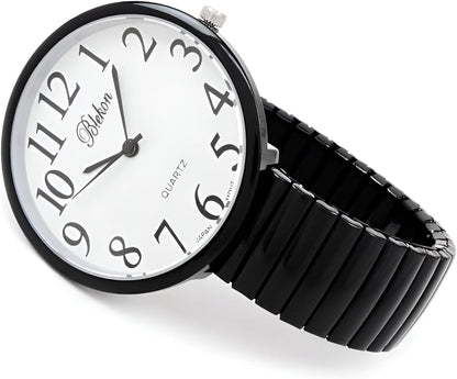 HOTGeneva STC Black Super Large Face Stretch Band Easy to Read Watch