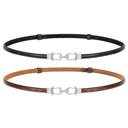HOTJASGOOD Leather Skinny Belts for Women Plus Size Ladies Thin Waist Belts Adjustable for Jeans Pants Dresses with Gold Buckle