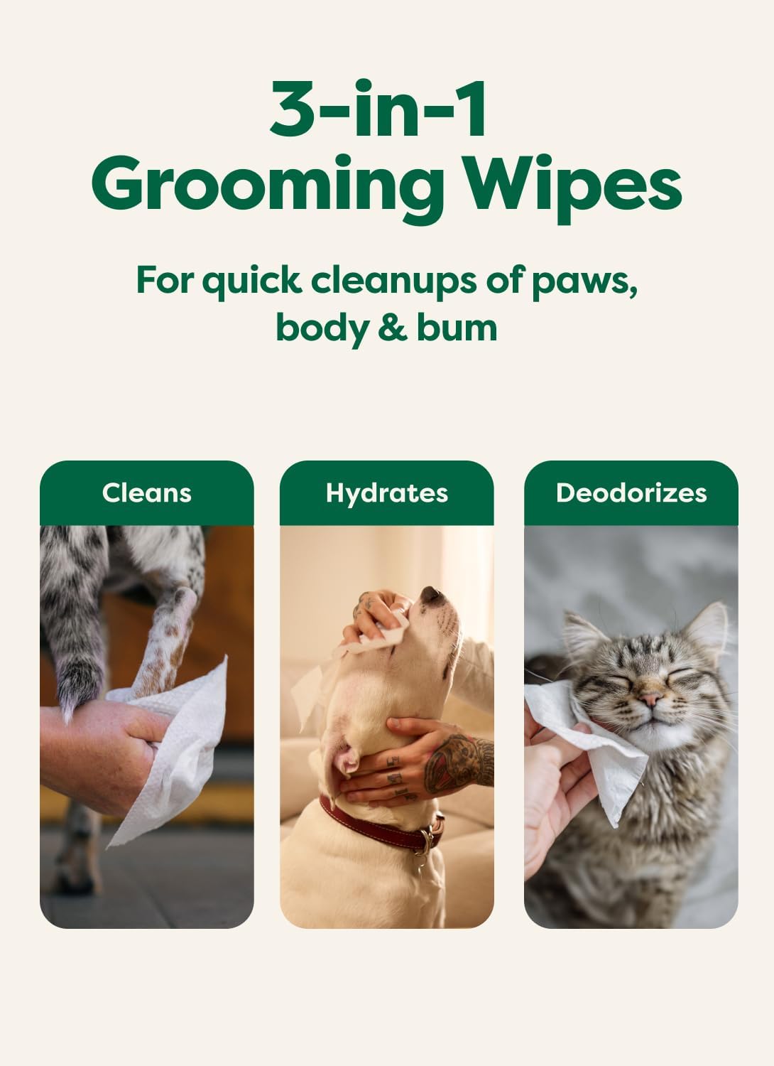 HOTearth rated Pet Wipes for Dogs and Cats, Hypoallergenic, Cleaning and Hydrating, for Grooming Paws, Body and Butt, Unscented, 400 Count