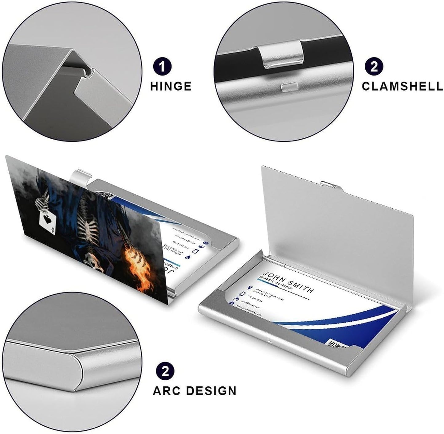HOTBusiness Card Holder Case Slim, Aluminum Alloy, Credit Card Organizer Skeleton Skull Spades Ace Game Over for Men Women