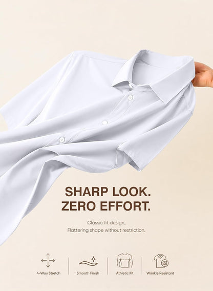 HOTJMIERR Men's Muscle Fit High Stretch Wrinkle-Free Button Down Dress Shirts Summer Casual Short Sleeve Shirt