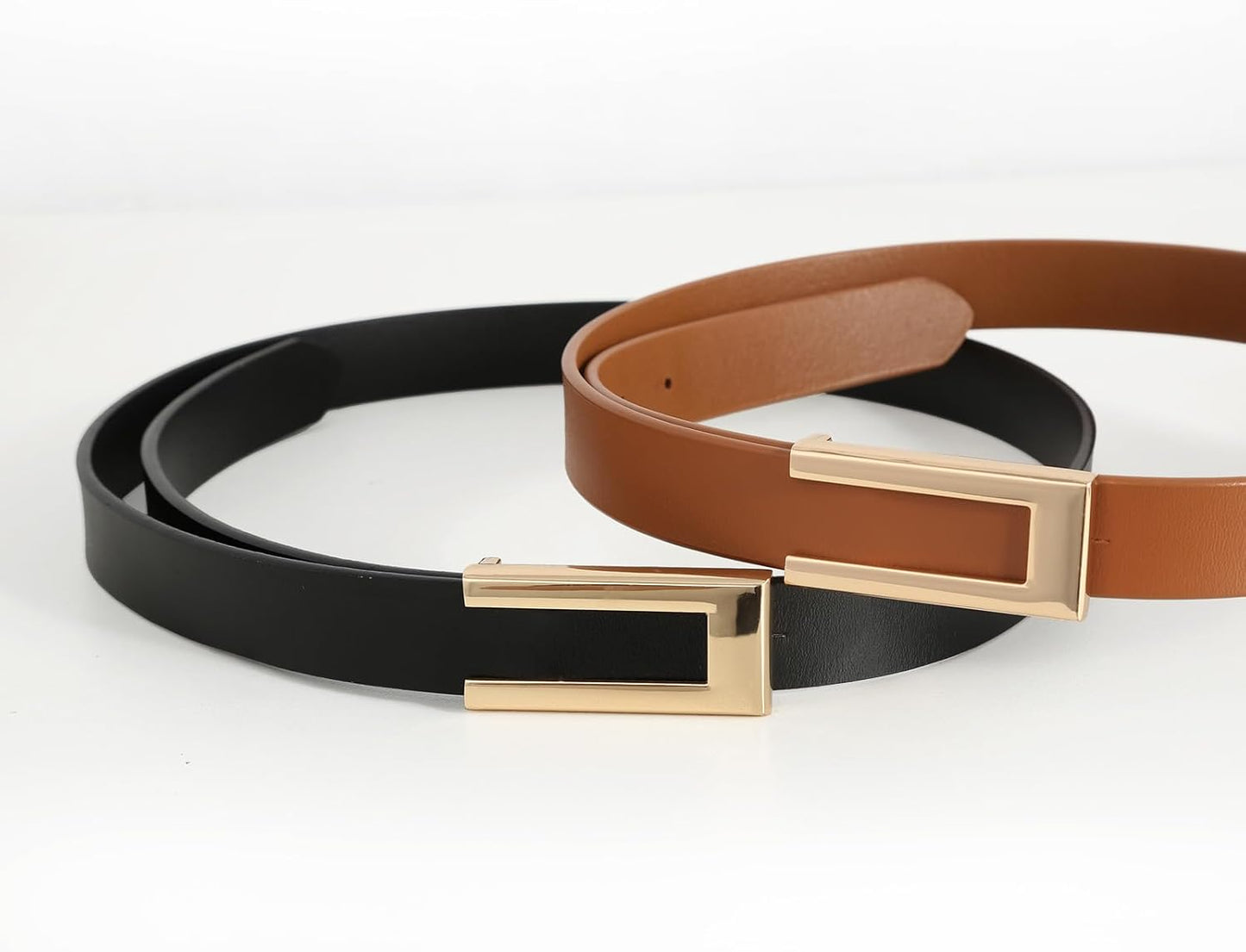 HOTYooAi Womens Leather Belt Skinny Waist Belt for Dresses Jeans Pants with Gold Buckle