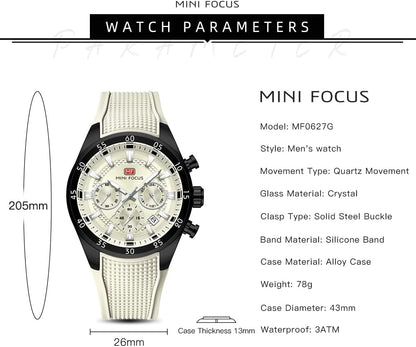 HOTMINI Focus Men Watches Unique Casual Wristwatch (Chronograph/Waterproof/Luminous/Calendar/24 Hours) Silicon Band Fashion Watches for Men