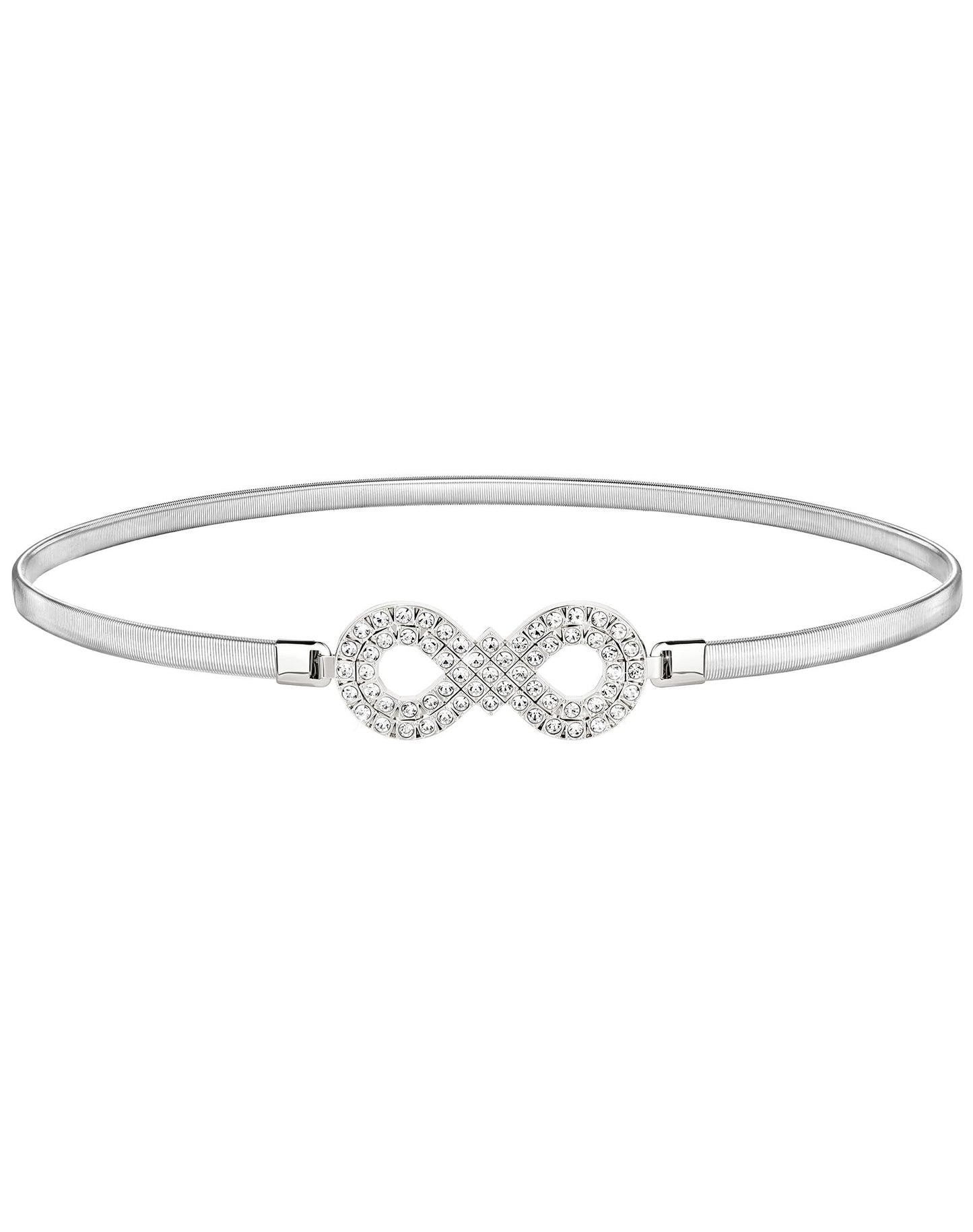 HOTSANSTHS Silver Rhinestone Elastic Waist Belt for Women, Metal Skinny Ladies Belt for Dresses Wedding Party Formal Occasions