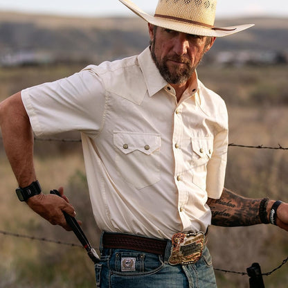 HOTDubinik® Pearl Snap Western Shirts for Men Short Sleeve Cowboy Men's Casual Shirt with 2 Sawtooth Pocket Vintage