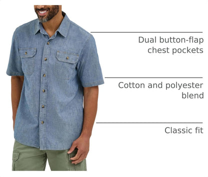 HOTWrangler Authentics Men's Short Sleeve Classic Woven Shirt